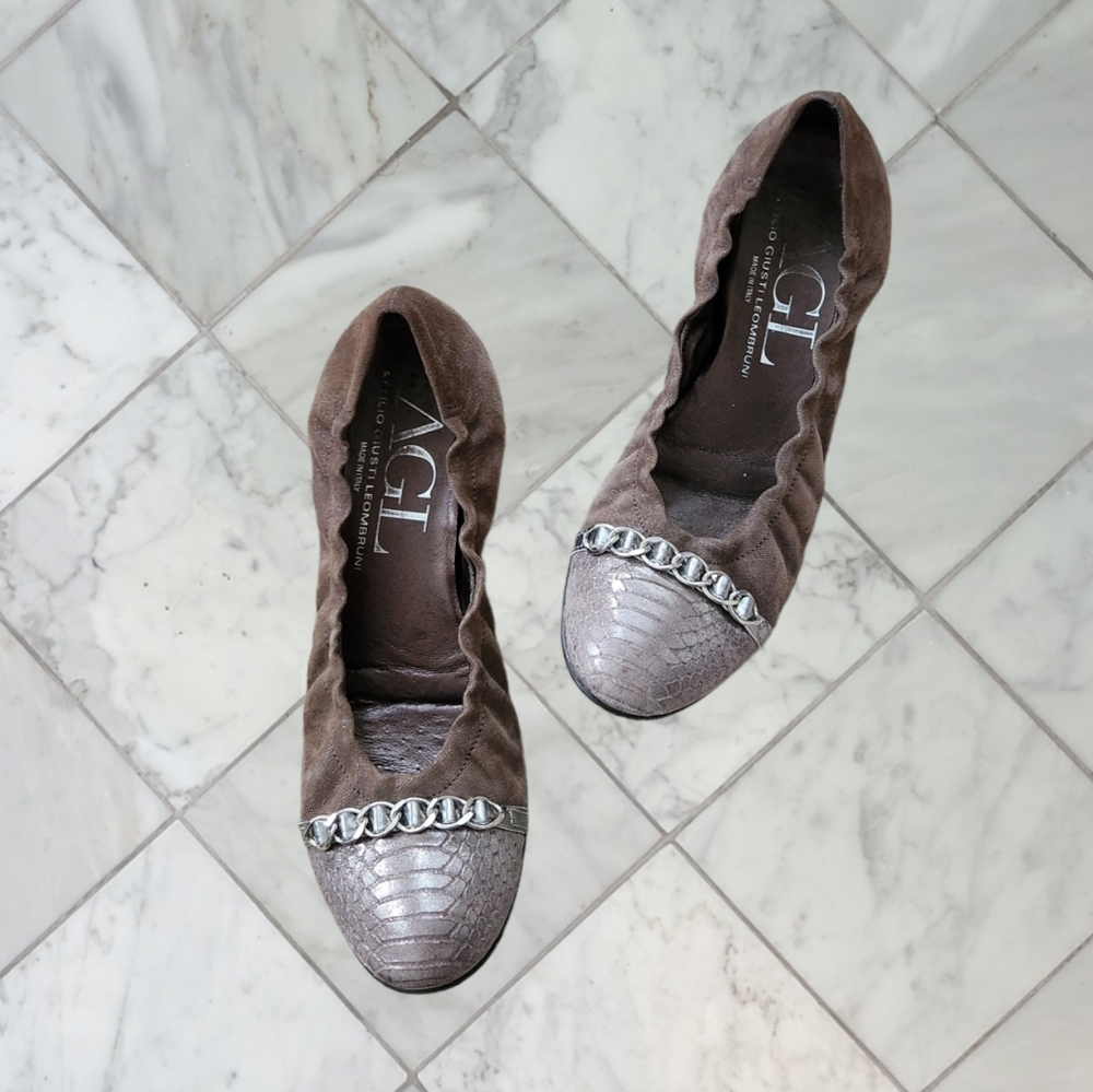 AGL Ballet Flats Shimmery Cap Toe Flats Chocolate Brown 39.5